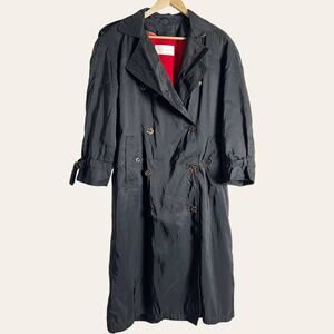 Jones New York Black Double Breasted Wool Lined Rain Trench Coat Size Large